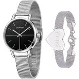 Calvin Klein Even Black Dial Silver Mesh Bracelet Watch for Women - K7B23121