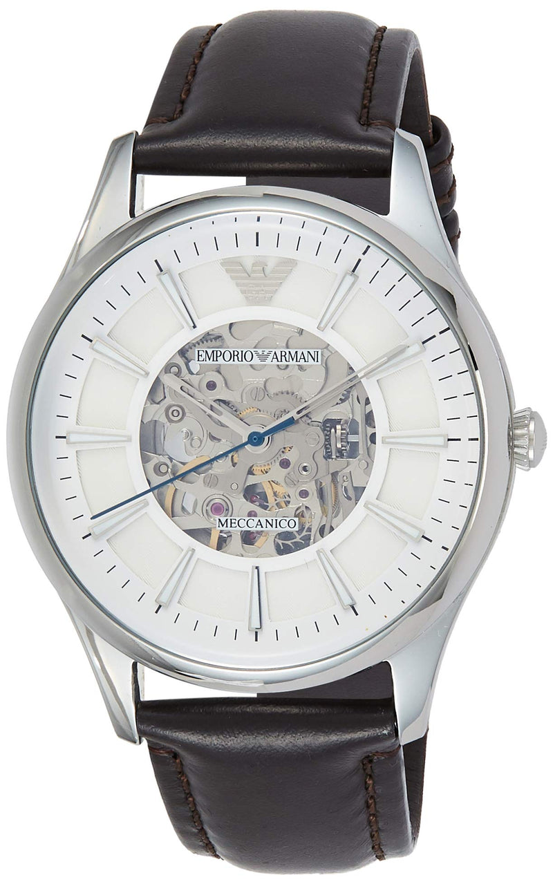Emporio Armani Meccanico White Dial Brown Leather Strap Watch For Men - AR1946 Buy Now By Emporio Armani