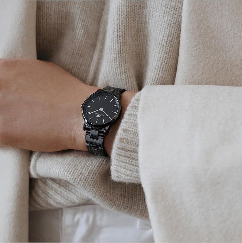 Daniel Wellington Iconic Link Ceramic Black Dial Black Steel Strap Watch For Women - DW00100414 Buy Now By Daniel Wellington