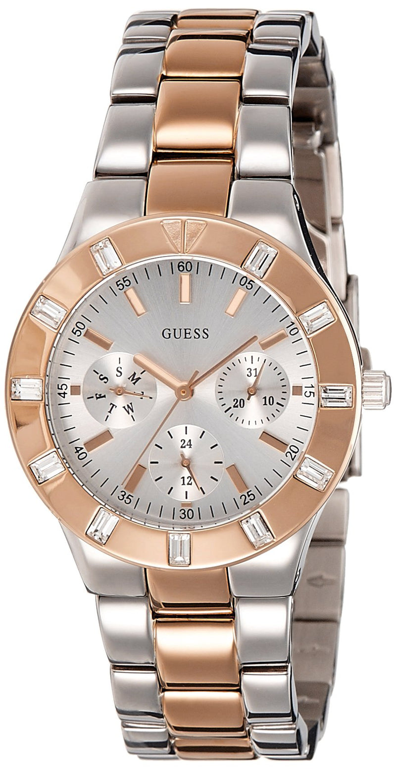Guess Glisten Chronograph Analog Silver Dial Two Tone Steel Strap Watch For Women - W14551L1 Buy Now By Guess