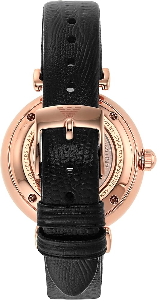 Emporio Armani Gianni T Bar Mother of Pearl White Dial Black Leather Strap Watch For Women - AR60047 Buy Now By Emporio Armani
