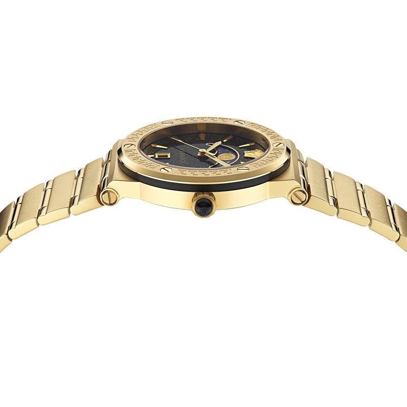 Versace Greca Moonphase Quartz Black Dial Gold Steel Strap Watch for Men - VE7G00323 Buy Now By Versace