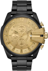 Diesel Mega Chief Chronograph Gold Dial Black Steel Strap Watch For Men - DZ4485 Buy Now By Diesel