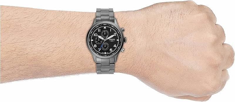 Fossil Retro Pilot Chronograph Black Dial Grey Steel Strap Watch for Men - FS5834 Buy Now By Fossil