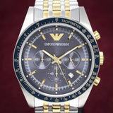 Emporio Armani Tazio Chronograph Blue Dial Gold & Silver Stainless Steel Strap Watch For Men - AR8030 Buy Now By Emporio Armani
