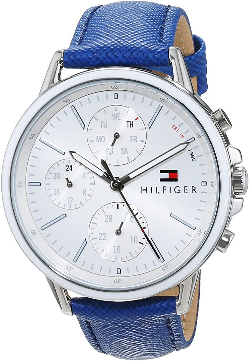 Shop Tommy Hilfiger Carly Silver Dial Blue Leather Strap Watch for Women - 1781791 in USA