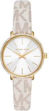 Michael Kors Pyper Quartz Silver Dial White Leather Strap Watch For Women - MK1037 Buy Now By Michael Kors