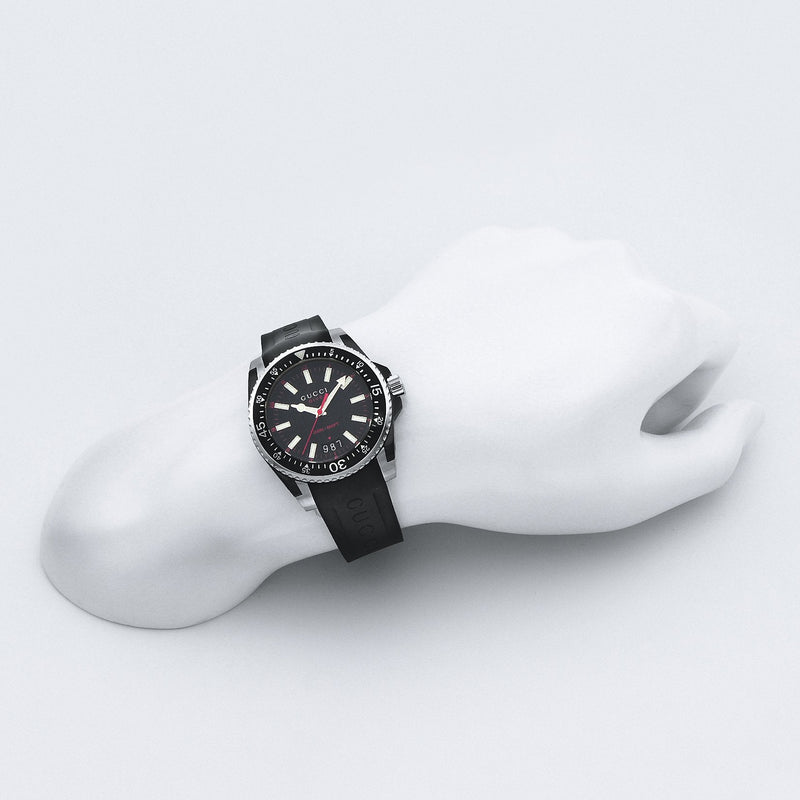 Shop Gucci Dive Quartz Black Dial Black Rubber Strap Watch For Men - YA136303 in USA