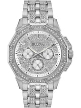 Bulova Crystal Collection Pave Silver Dial with Crystals Silver Steel Strap Watch for Men - 96C134 Buy Now By Bulova