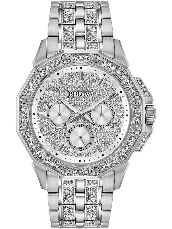 Bulova Crystal Collection Pave Silver Dial with Crystals Silver Steel Strap Watch for Men - 96C134 Buy Now By Bulova
