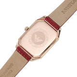 Emporio Armani Gianni T Bar Two-Hand Mother of Pearl Dial Red Leather Strap Watch For Women - AR11467