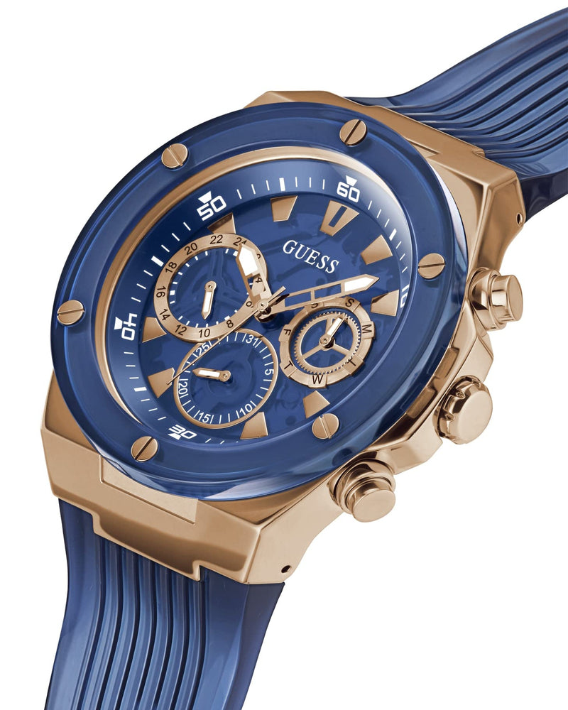 Shop Guess Poseidon Chronograph Blue Dial Blue Silicone Strap Watch For Men - GW0425G3 in USA