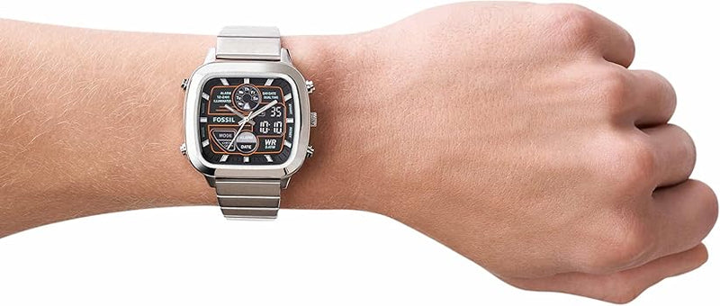 Fossil Retro Analog-Digital Black Dial Silver Steel Strap Watch for Men - FS5890