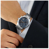 Hugo Boss Grand Prix Chronograph Blue Dial Silver Steel Strap Watch for Men - 1513478