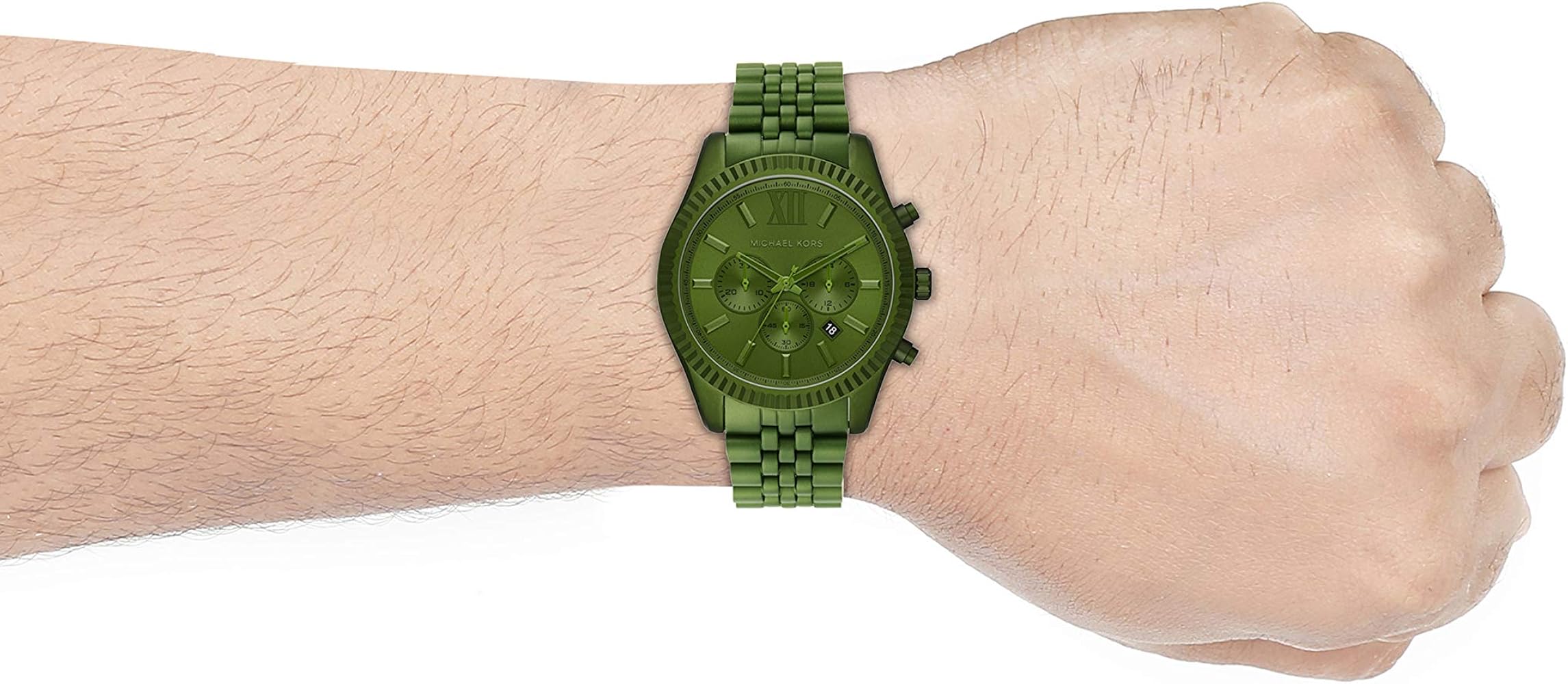 Michael Kors Lexington Chronograph Green Dial Green Steel Strap Watch For Men - MK8790