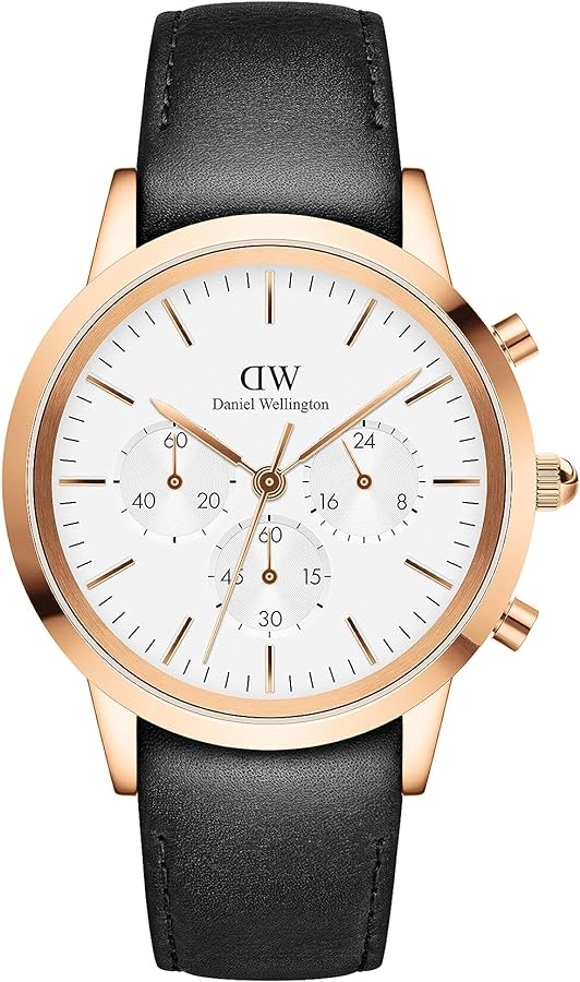 Shop Daniel Wellington Iconic Chronograph Sheffield White Dial Black Leather Strap Watch For Men - DW00100646 in USA