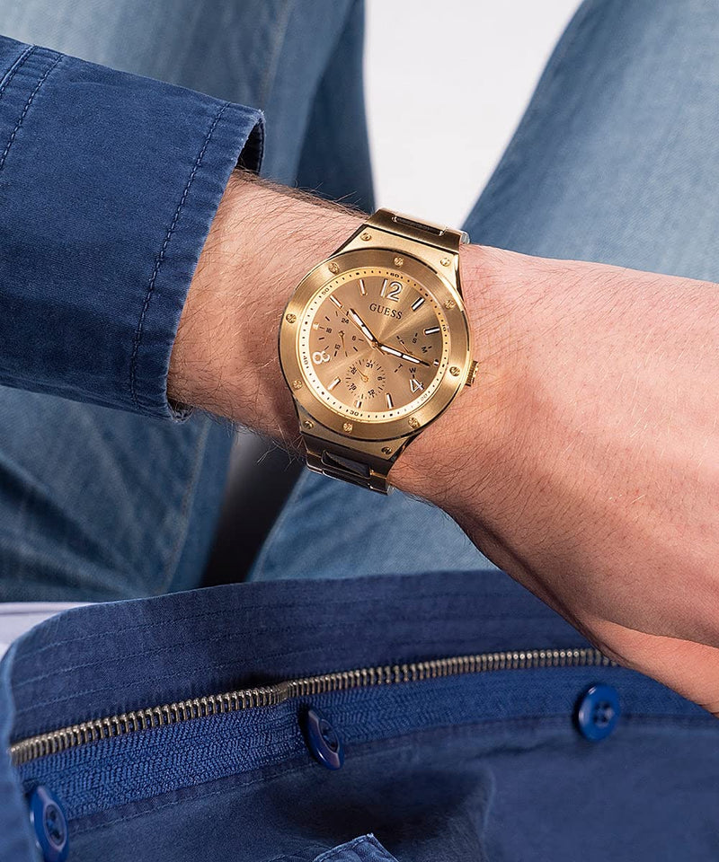 Shop Guess Scope Gold Dial Gold Steel Strap Watch for Men - GW0454G2 in USA