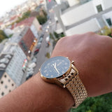 Hugo Boss Navigator Chronograph Black Dial Gold Steel Strap Watch for Men - 1513531