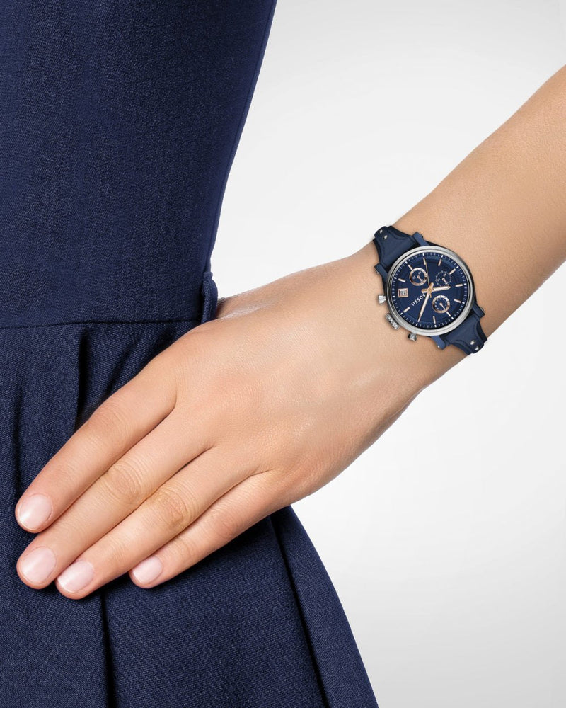 Fossil Boyfriend Sport Chronograph Blue Dial Blue Leather Strap Watch for Women - ES4113 Buy Now By Fossil
