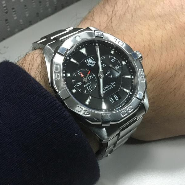 Tag Heuer Aquaracer Quartz Black Dial Silver Steel Strap Watch for Men - WAY111Z.BA0928