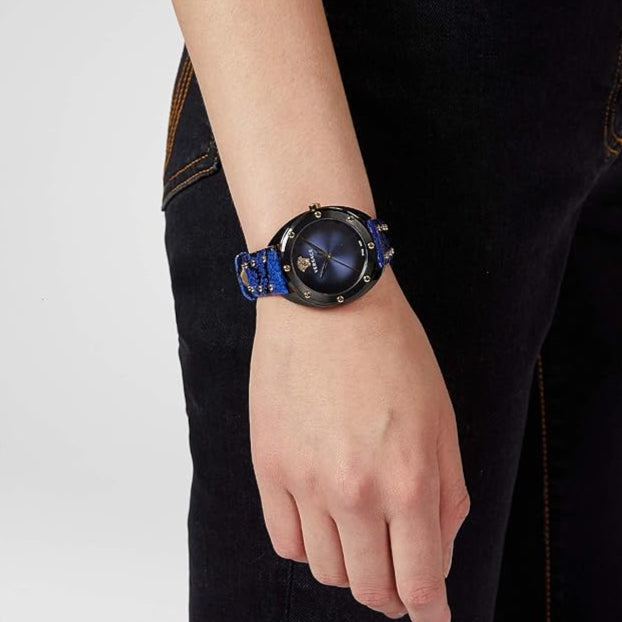 Versace Shadov Quartz Black Dial Blue Leather Strap Watch for Men - VEBM00418 Buy Now By Versace