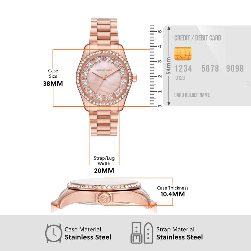 Michael Kors Lexington Three Hand Mother of Pearl Pink Dial Rose Gold Steel Strap Watch For Women - MK7444 Buy Now By Michael Kors