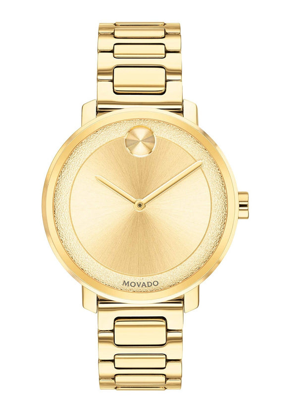 Shop Movado Bold Yellow Gold Dial Yellow Gold Steel Strap Watch For Women - 3600085 in USA