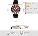 Emporio Armani Sea Explorer Meccanico Automatic Red Dial Black Silicon Strap Watch For Men - AR60070