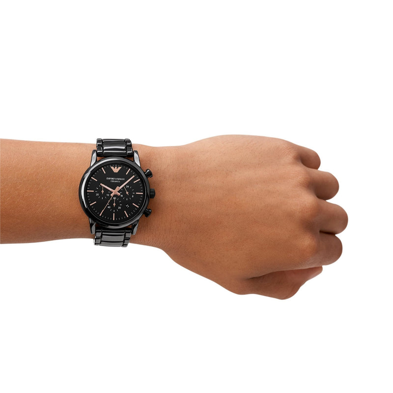 Emporio Armani Luigi Ceramic Chronograph Black Dial Black Strap Watch For Men - AR1509 Buy Now By Emporio Armani