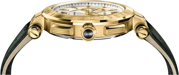 Versace Aion Chronograph White Dial Green Leather Strap Watch for Men - VBR020017 Buy Now By Versace