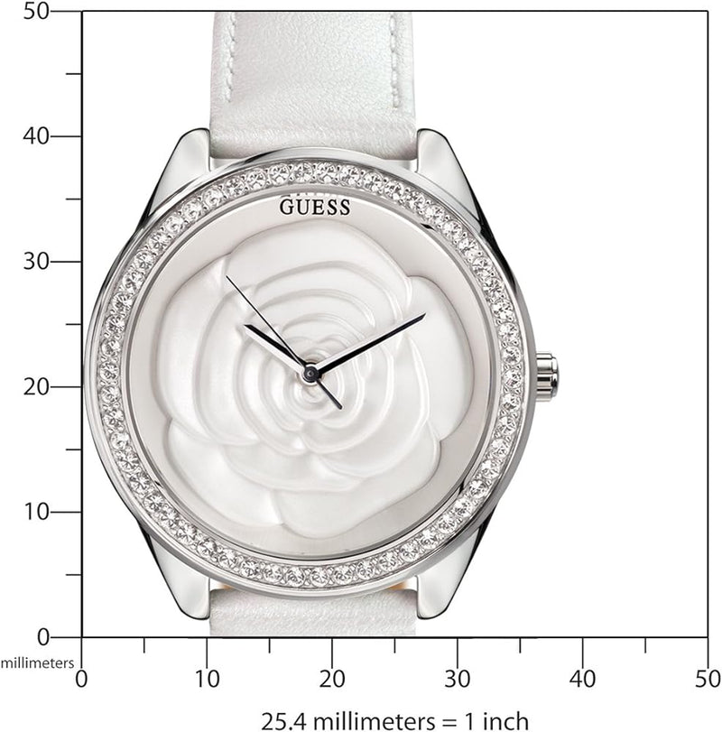 Guess Rosette Analog White Dial White Leather Strap Watch For Women - W75043L1 Buy Now By Guess