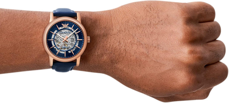 Emporio Armani Meccanico Automatic Blue Dial Blue Leather Strap Watch For Men - AR60050 Buy Now By Emporio Armani