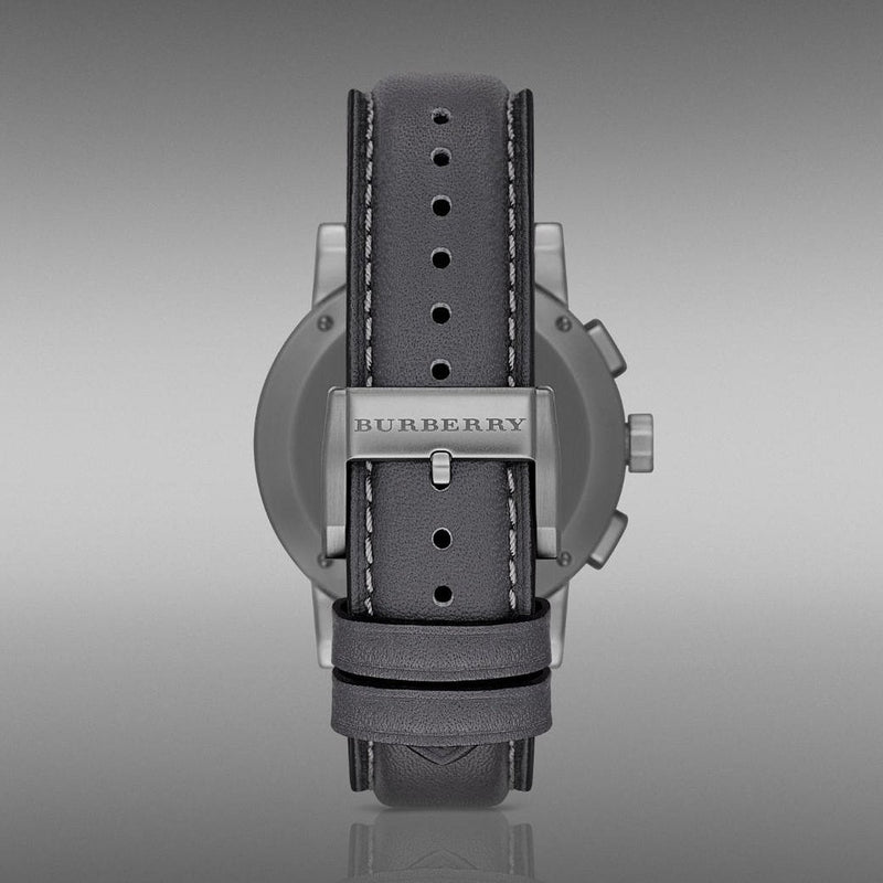 Burberry The City Chronograph Ion Plated Grey Dial Grey Leather Strap Watch for Men - BU9384 Buy Now By Burberry