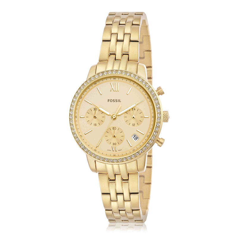 Fossil Neutra Chronograph Gold Dial Gold Steel Strap Watch for Women - ES5219 Buy Now By Fossil