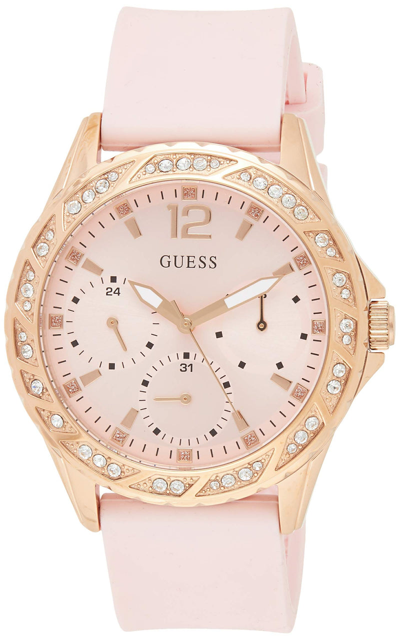 Shop Guess Sparkling Diamonds Pink Dial Pink Rubber Strap Watch for Women - W0032L9 in USA