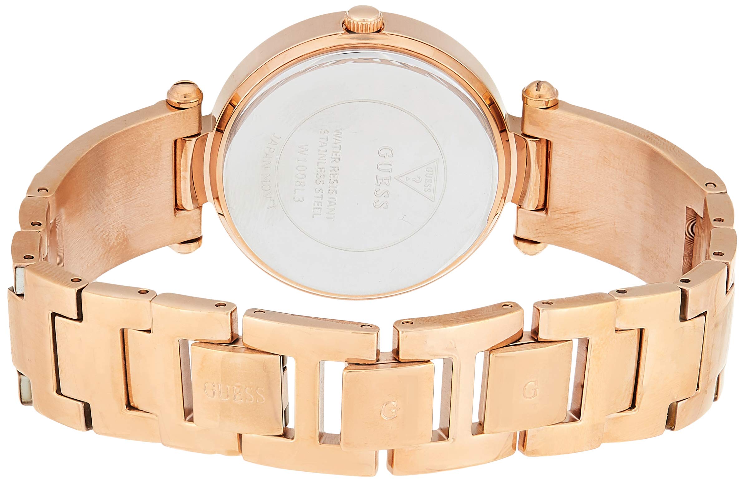 Guess Muse Quartz Silver Dial Rose Gold Steel Strap Watch For Women - W1008L3