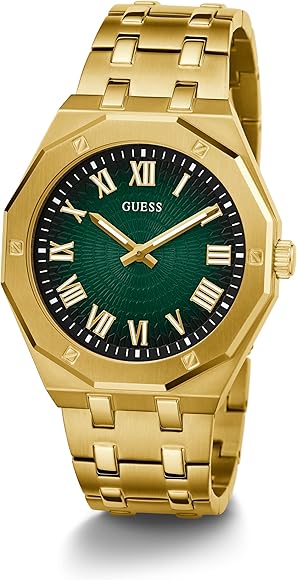 Shop Guess Asset Quartz Green Dial Gold Steel Strap Watch For Men - GW0575G2 in USA