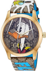 Gucci G Timeless Disney Donald Duck Brown Dial Brown Leather Strap Watch For Women - YA1264167 Buy Now By Gucci