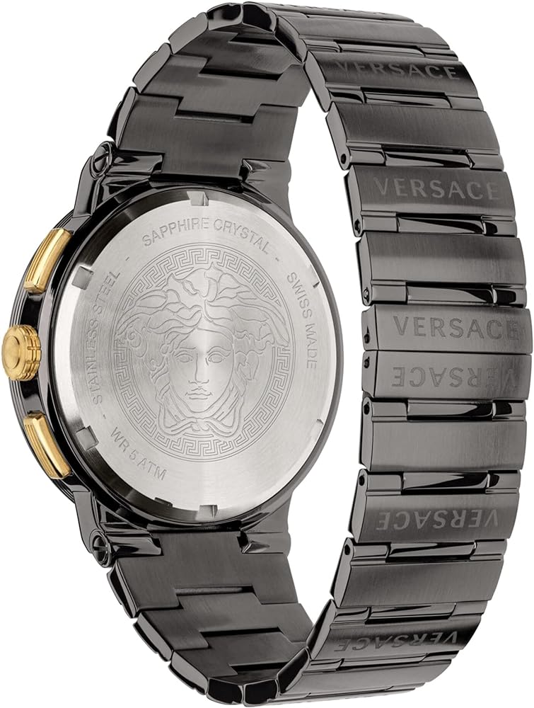 Versace Greca Icon Quartz Black Dial Black Steel Strap Watch For Men - VEZ900521