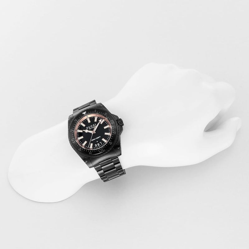 Shop Gucci Dive Quartz Black Dial Black Steel Strap Watch For Men - YA136213 in USA