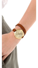 Michael Kors Runway Gold Dial Brown Leather Strap Watch For Women - MK2256