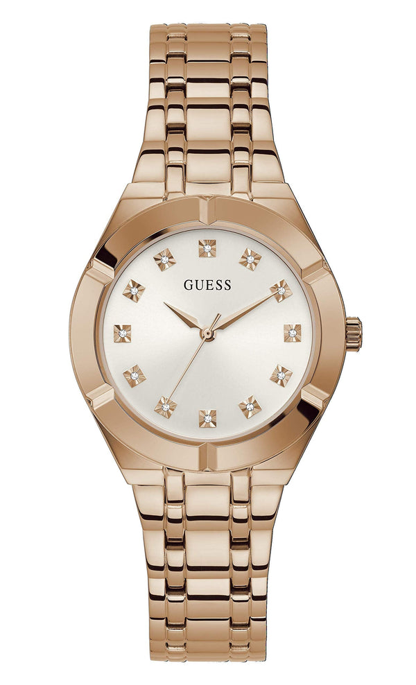 Shop Guess Crystalline Diamonds Silver Dial Rose Gold Steel Strap Watch for Women - GW0114L3 in USA