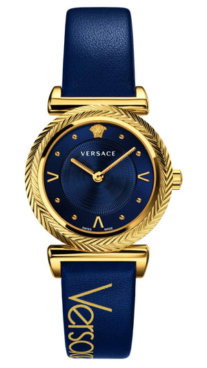 Versace Greca Blue Dial Blue Leather Strap Watch for Women - VERE00218