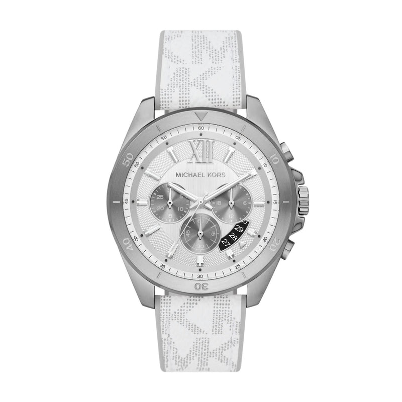 Michael Kors Brecken Chronograph Silver Dial White Leather Strap Watch For Men - MK8949 Buy Now By Michael Kors