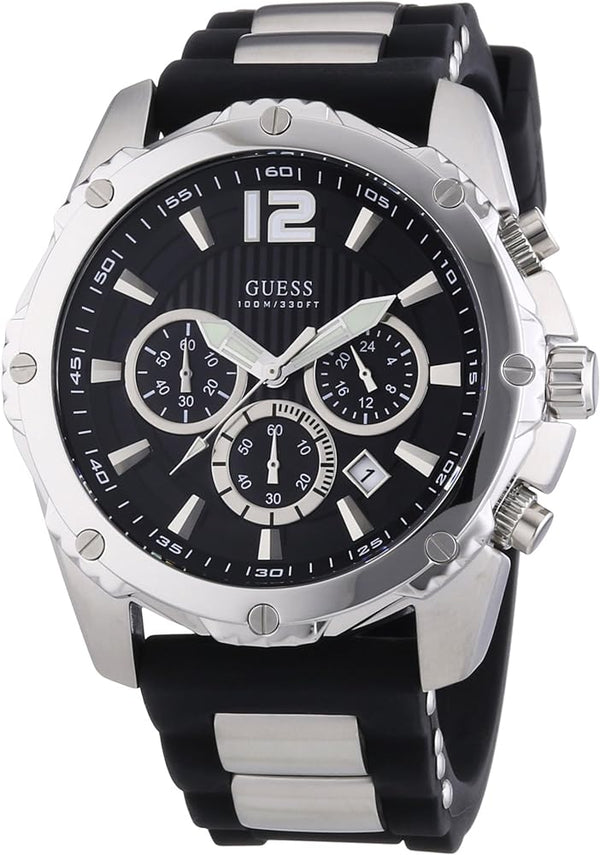 Shop Guess Intrepid Chronograph Black Dial Two Tone Steel Strap Watch for Men - W0167G1 in USA