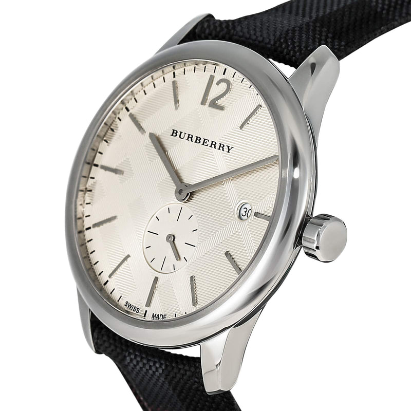 Shop Burberry Classic Round Cream Dial Black Leather Strap Watch for Men - BU10008 in USA