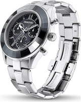 Shop Swarovski Octea Lux Sport Chronograph Black Dial Silver Steel Strap Watch for Women - 5610520 in USA