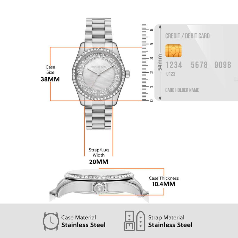 Michael Kors Lexington Lux Three Hand Mother of Pearl Silver Dial Silver Steel Strap Watch for Women - MK7445 Buy Now By Michael Kors