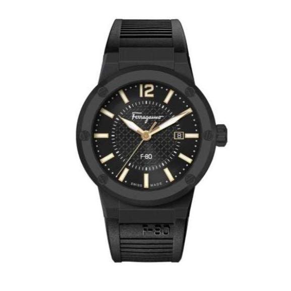 Shop Salvatore Ferragamo F-80 Classic Black Dial Black Rubber Strap Watch for Men - SFHY01622 in USA
