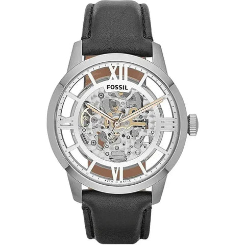 Fossil Townsman Automatic Skeleton Silver Dial Black Leather Strap Watch for Men - ME3041 Buy Now By Fossil
